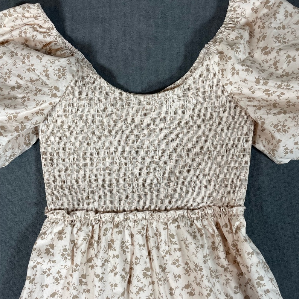 And Now This Smocked Cream Floral Mini Dress with Puff Sleeves– Size Small - Picture 2 of 7
